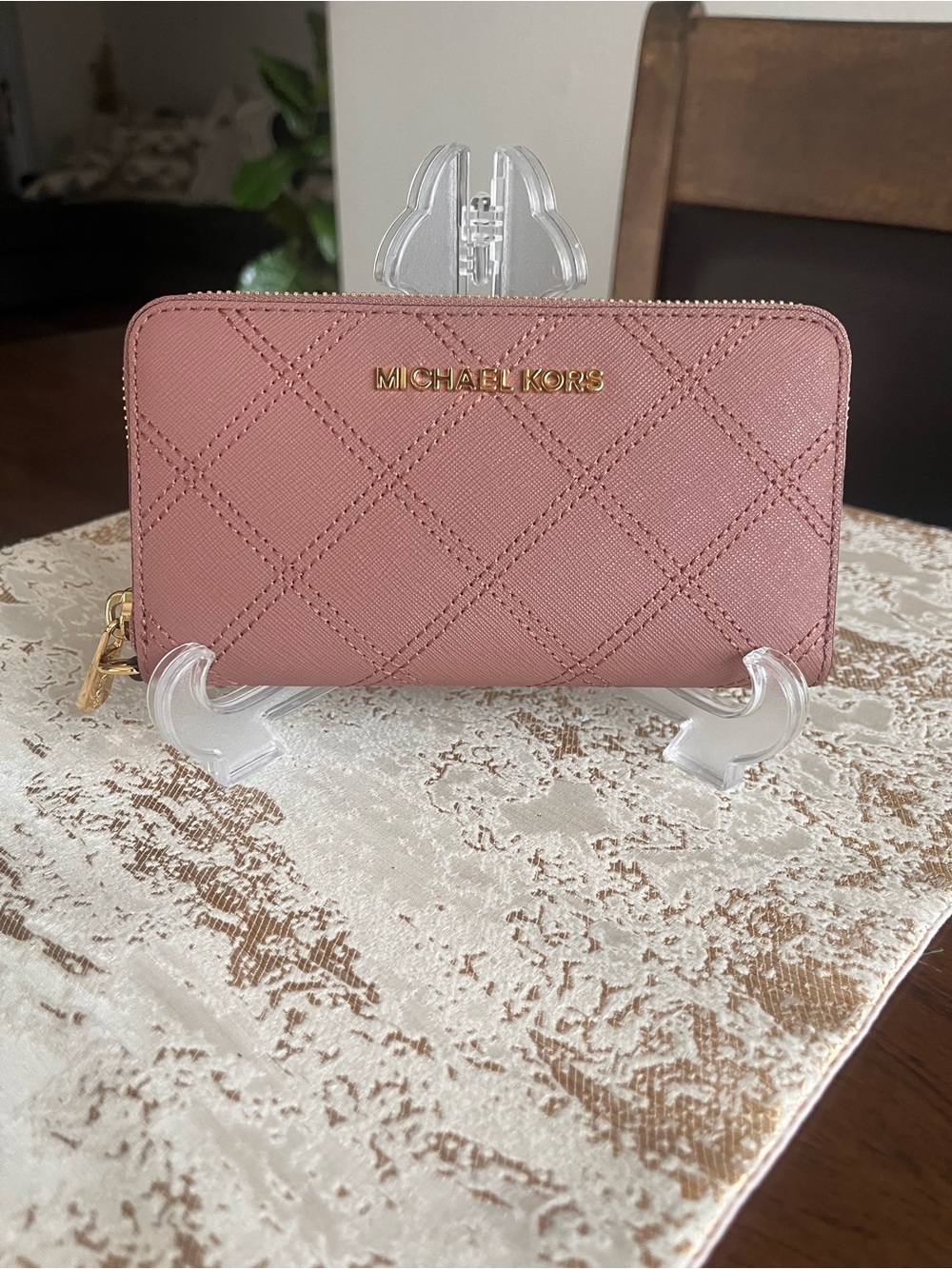 Michael Kors Quilted Saffiano Zip Wallet - Rose Blush